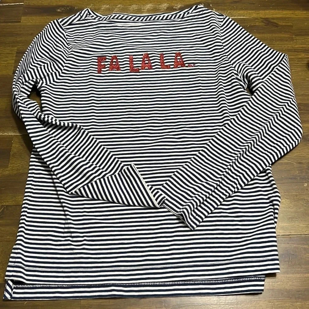 Vineyard Vines Striped Christmas Long Sleeve Tee T-Shirt Fa La La M 10-12 Girl's